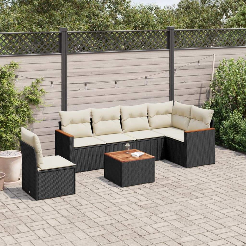 Set Divani da Giardino con Cuscini 7pz Nero Polyrattan - homemem39