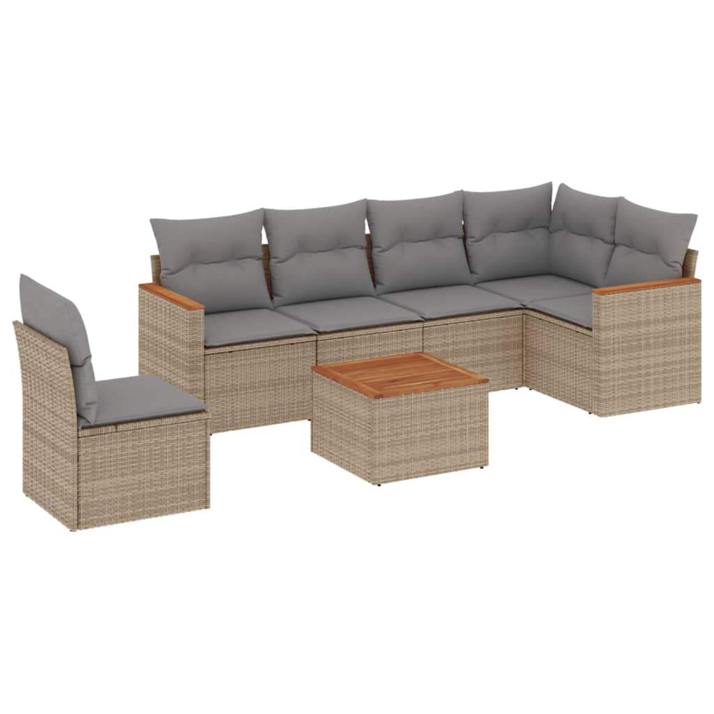 Set Divani da Giardino 7 pz con Cuscini Beige in Polyrattan - homemem39
