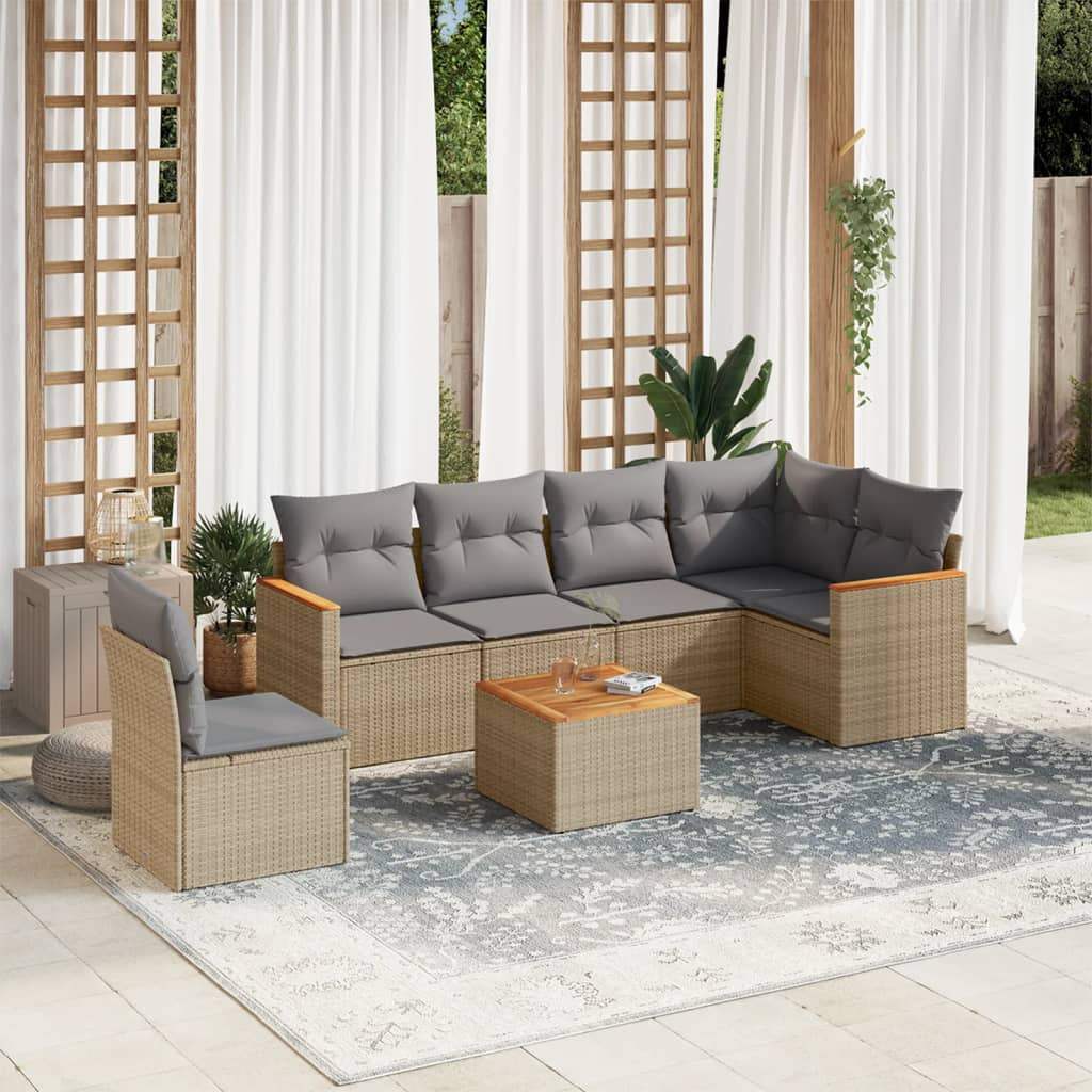 Set Divani da Giardino 7 pz con Cuscini Beige in Polyrattan - homemem39