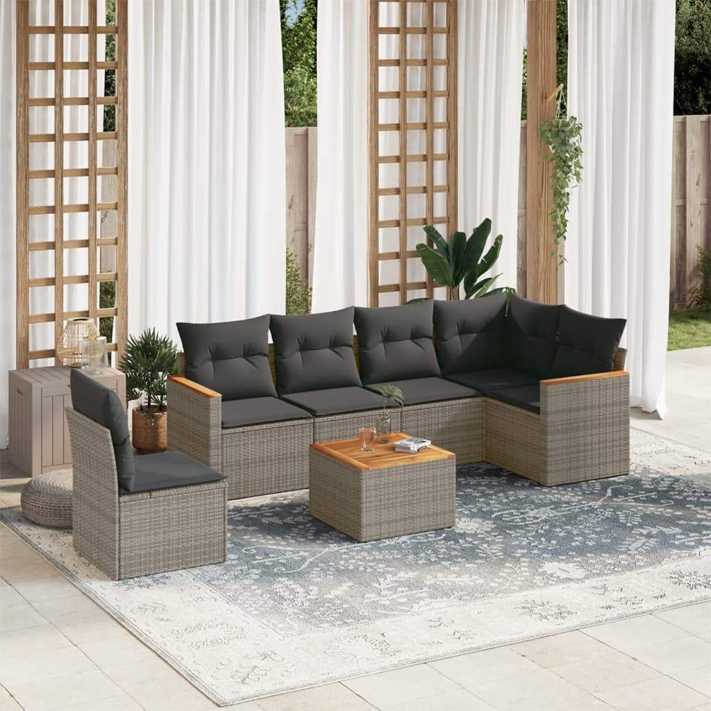 Set Divani da Giardino 7 pz con Cuscini Grigio in Polyrattan - homemem39