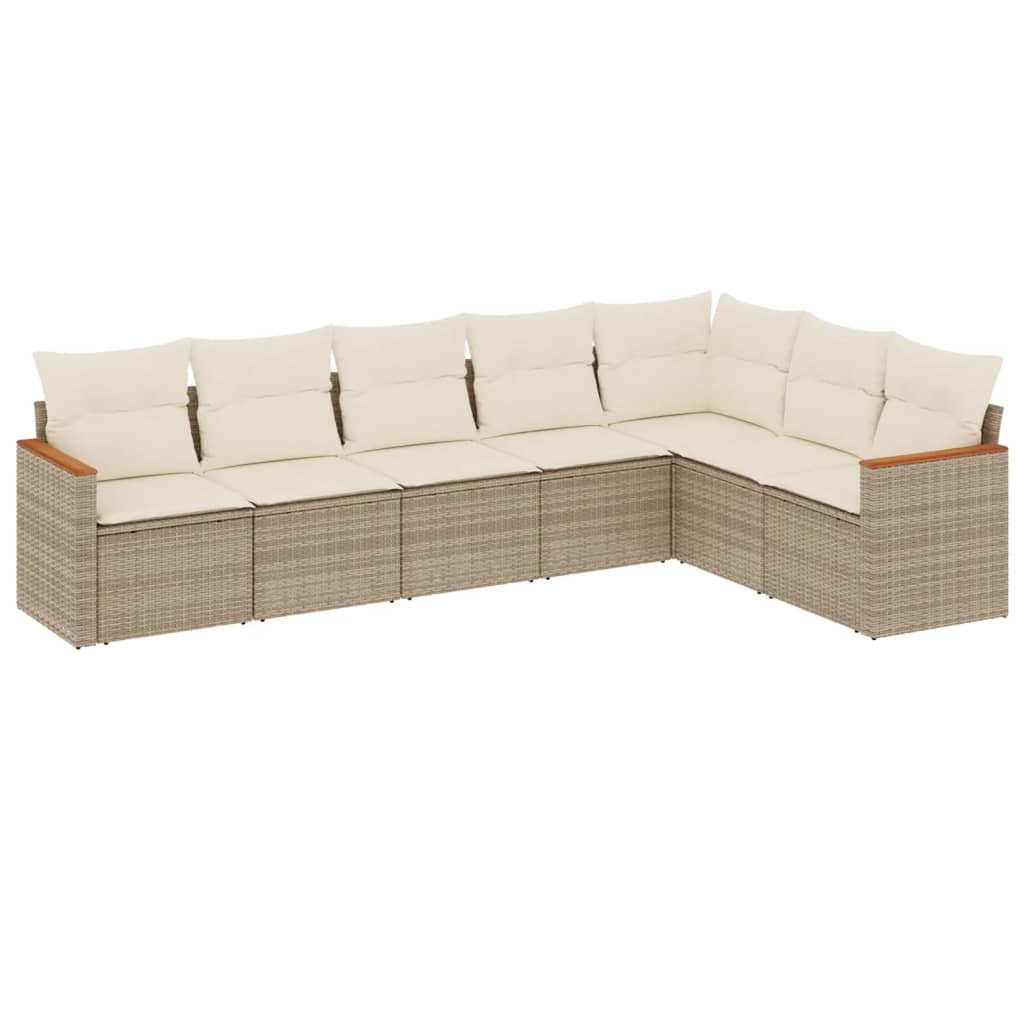 Set Divani da Giardino 7 pz con Cuscini Beige in Polyrattan | homemem39