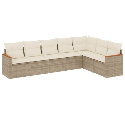 Set Divani da Giardino 7 pz con Cuscini Beige in Polyrattan | homemem39