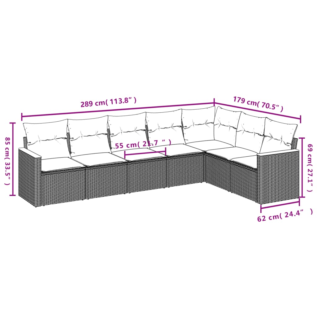 Set Divani da Giardino 7 pz con Cuscini Beige in Polyrattan | homemem39