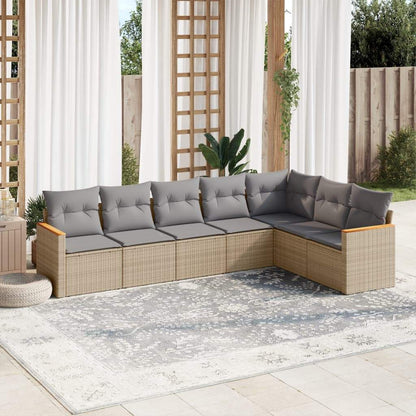 Set Divani da Giardino 7 pz con Cuscini Beige in Polyrattan - homemem39