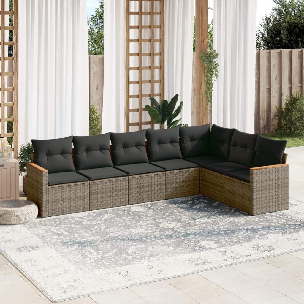 Set Divani da Giardino 7 pz con Cuscini Grigio in Polyrattan - homemem39