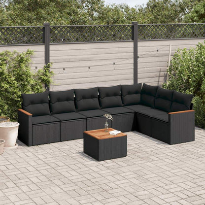 Set Divani da Giardino con Cuscini 8 pz Nero in Polyrattan - homemem39