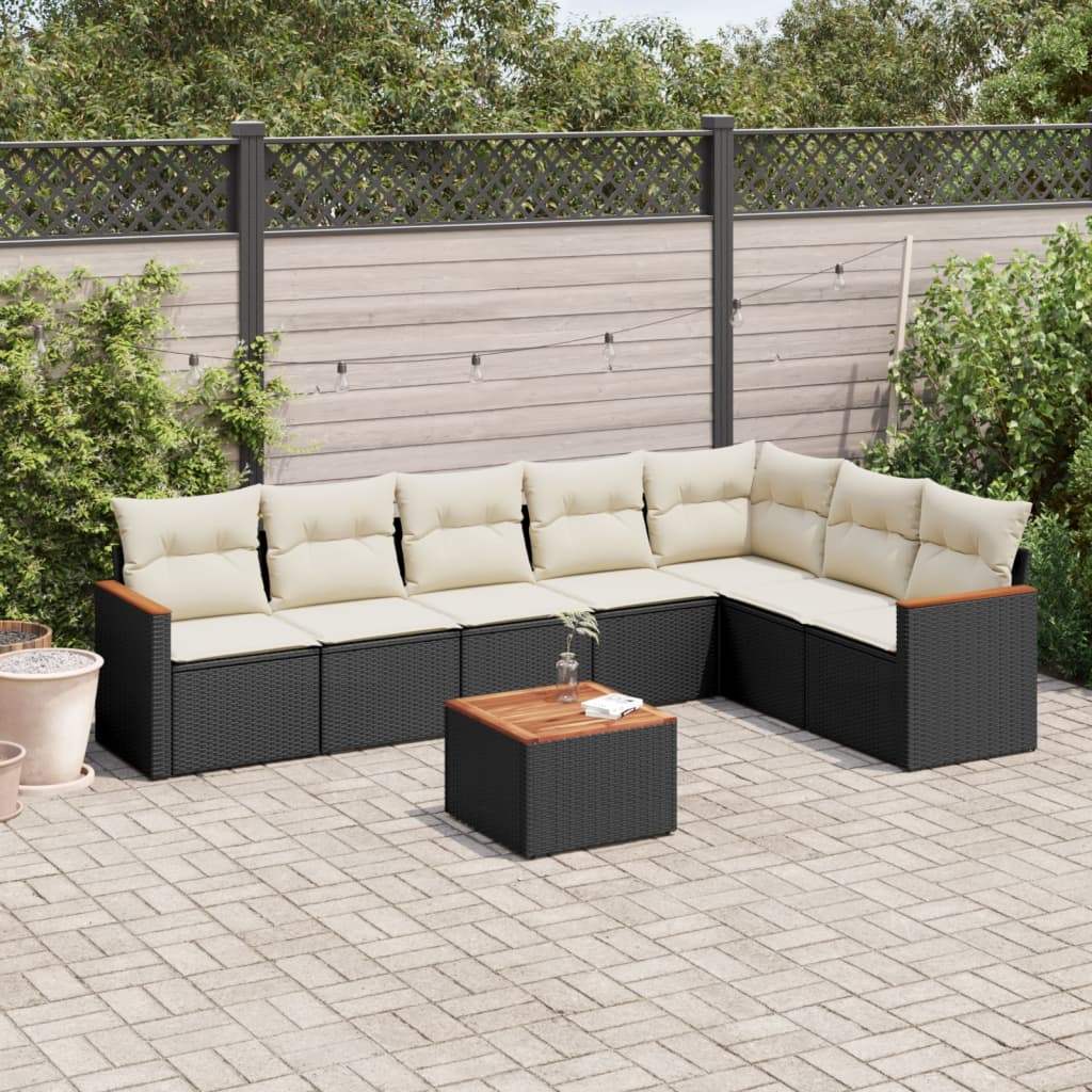 Set Divani da Giardino con Cuscini 8 pz Nero in Polyrattan - homemem39