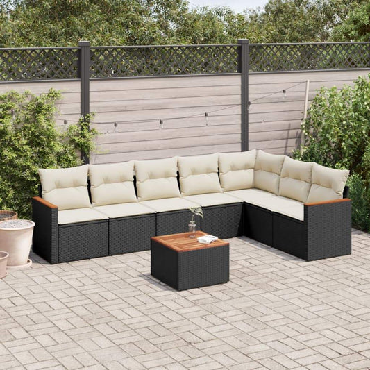 Set Divani da Giardino con Cuscini 8 pz Nero in Polyrattan - homemem39