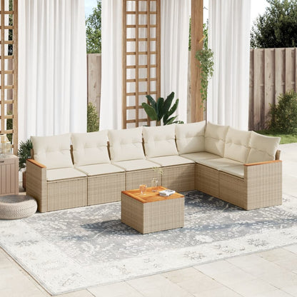 Set Divano da Giardino 8 pz con Cuscini Beige in Polyrattan | homemem39