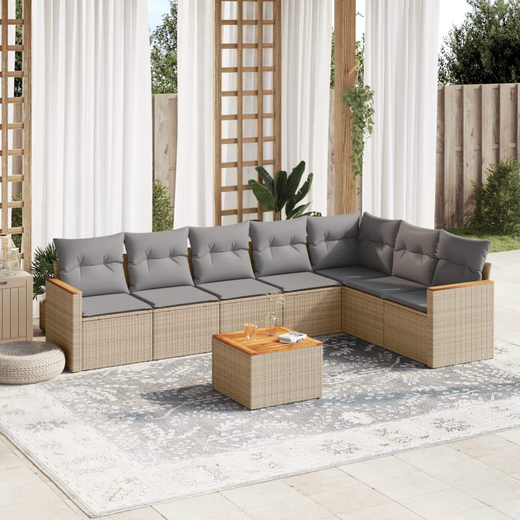 Set Divano da Giardino 8 pz con Cuscini Beige in Polyrattan - homemem39