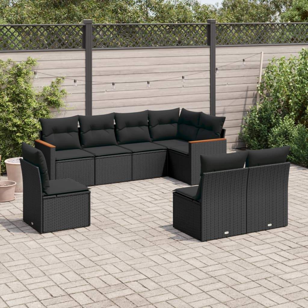 Set Divani da Giardino con Cuscini 8 pz Nero in Polyrattan - homemem39