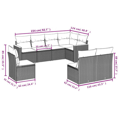 Set Divano da Giardino 8 pz con Cuscini Beige in Polyrattan | homemem39