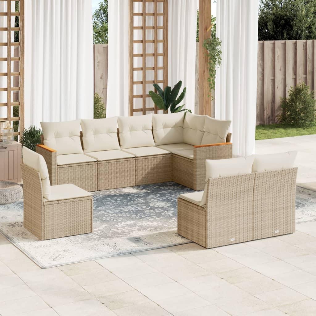Set Divano da Giardino 8 pz con Cuscini Beige in Polyrattan | homemem39