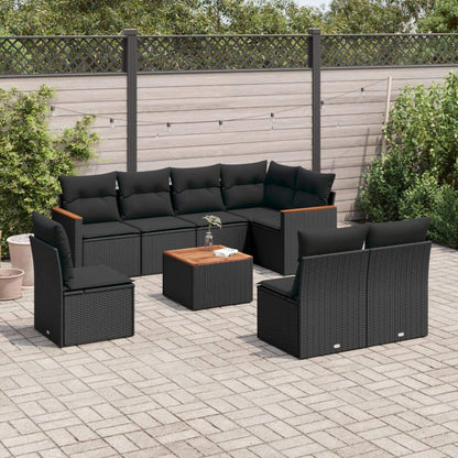 Set Divani da Giardino 9 pz con Cuscini Nero in Polyrattan - homemem39