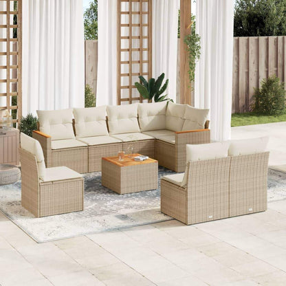 Set Divano da Giardino 9 pz con Cuscini Beige in Polyrattan - homemem39