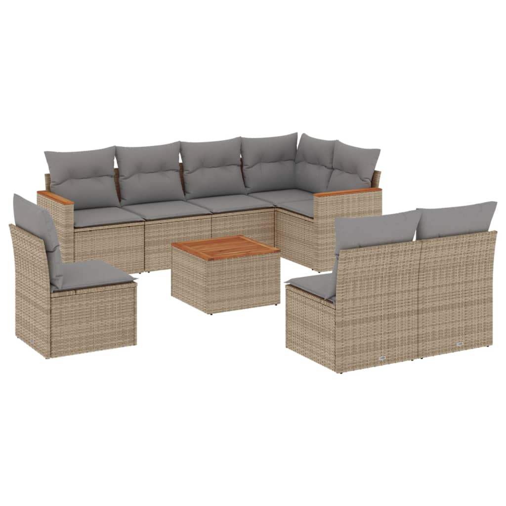Set Divano da Giardino 9 pz con Cuscini Beige in Polyrattan - homemem39