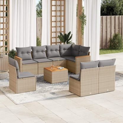 Set Divano da Giardino 9 pz con Cuscini Beige in Polyrattan - homemem39