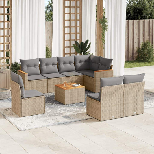 Set Divano da Giardino 9 pz con Cuscini Beige in Polyrattan - homemem39