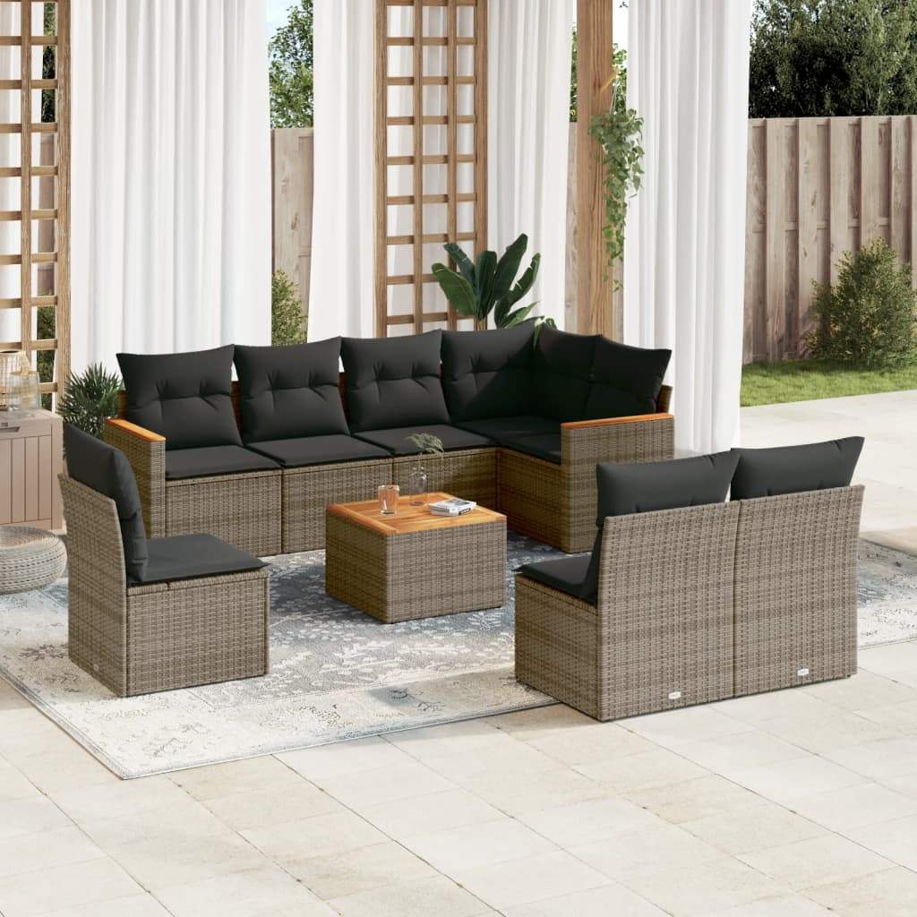 Set Divano da Giardino 9 pz con Cuscini Grigio in Polyrattan - homemem39
