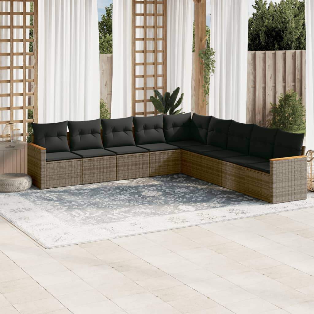 Set Divano da Giardino 9 pz con Cuscini Grigio in Polyrattan - homemem39