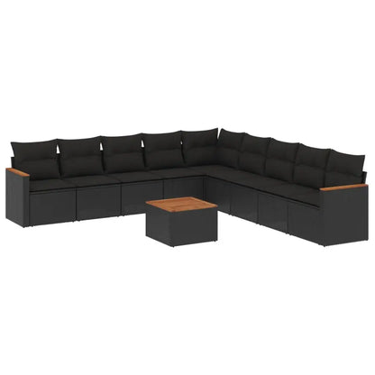 Set Divani da Giardino 10pz con Cuscini in Polyrattan Nero - homemem39