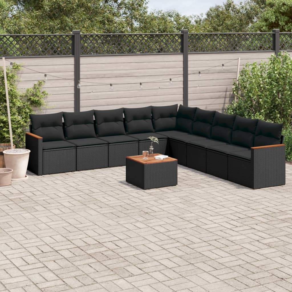 Set Divani da Giardino 10pz con Cuscini in Polyrattan Nero - homemem39