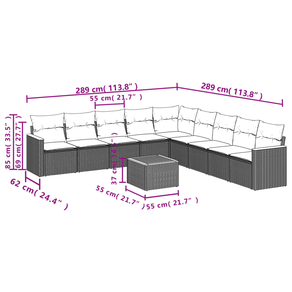 Set Divano da Giardino 10 pz con Cuscini Beige in Polyrattan | homemem39