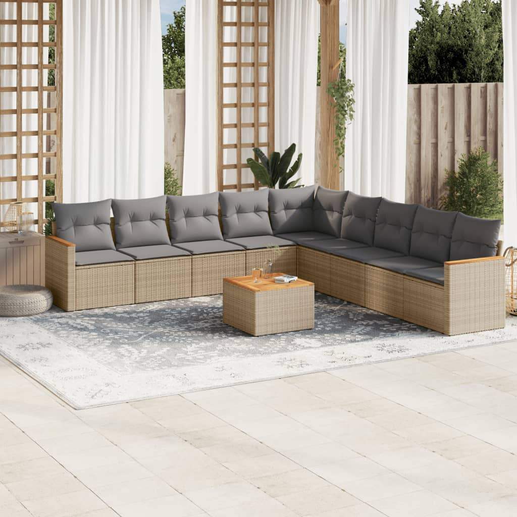 Set Divano da Giardino 10 pz con Cuscini Beige in Polyrattan - homemem39