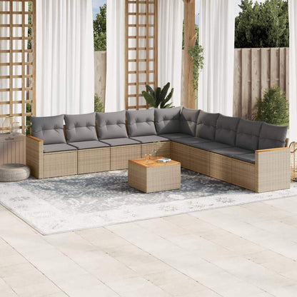 Set Divano da Giardino 10 pz con Cuscini Beige in Polyrattan - homemem39