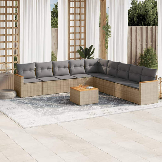 Set Divano da Giardino 10 pz con Cuscini Beige in Polyrattan - homemem39