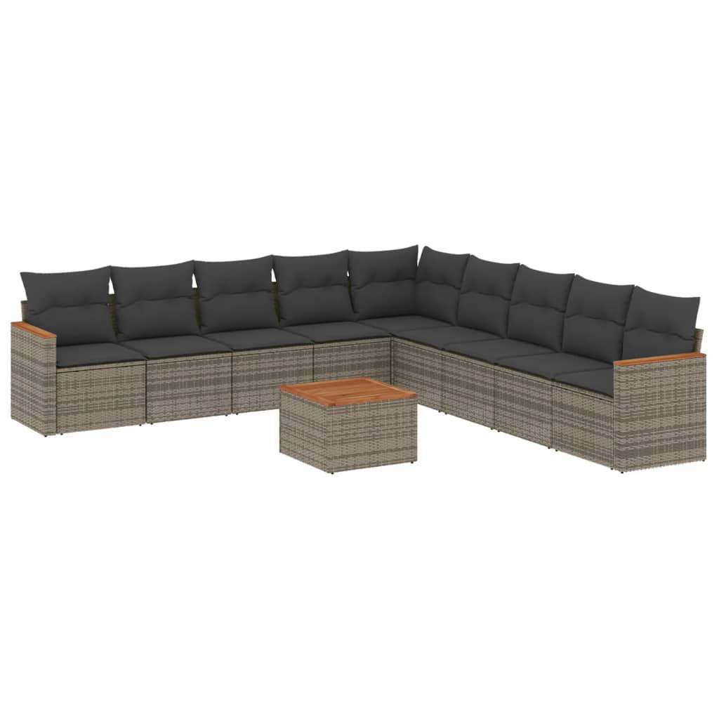 Set Divano da Giardino 10 pz con Cuscini Grigio in Polyrattan - homemem39