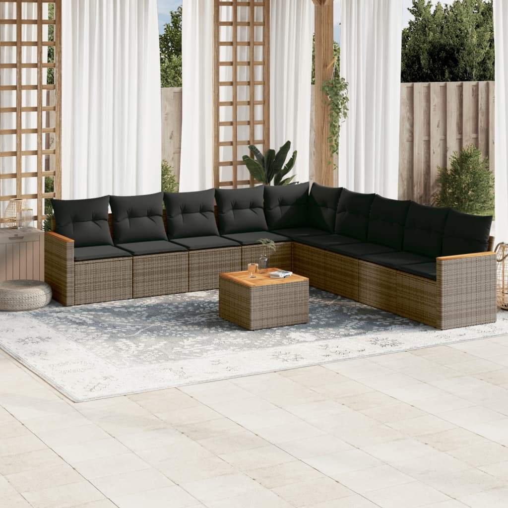 Set Divano da Giardino 10 pz con Cuscini Grigio in Polyrattan - homemem39