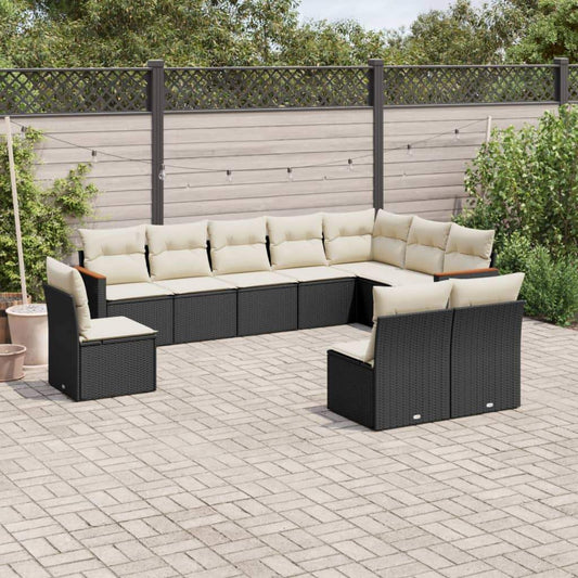 Set Divani da Giardino 10pz con Cuscini in Polyrattan Nero - homemem39