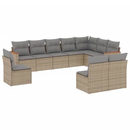 Set Divano da Giardino 10 pz con Cuscini Beige in Polyrattan - homemem39