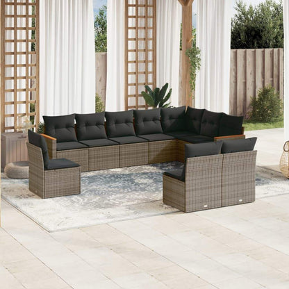 Set Divano da Giardino 10 pz con Cuscini Grigio in Polyrattan - homemem39
