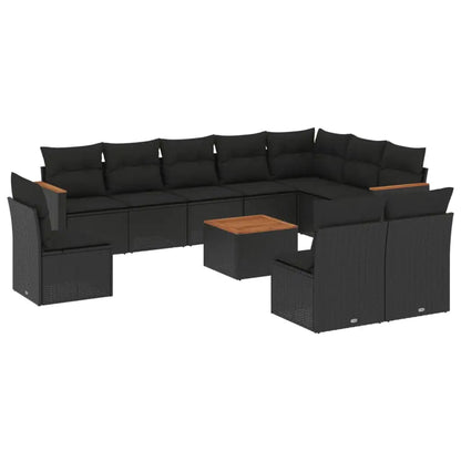 Set Divani da Giardino 11 pz con Cuscini in Polyrattan Nero - homemem39