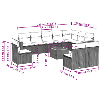 Set Divani da Giardino 11 pz con Cuscini Beige in Polyrattan