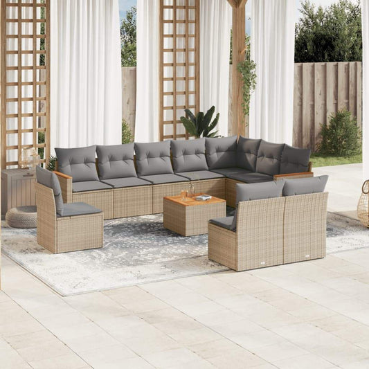 Set Divani da Giardino 11 pz con Cuscini Beige in Polyrattan - homemem39