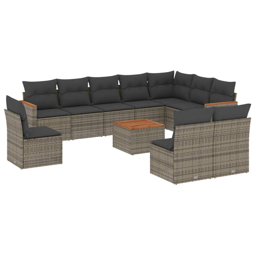 Set Divani da Giardino 11 pz con Cuscini in Polyrattan Grigio - homemem39