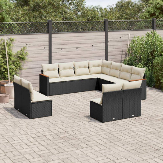 Set Divani da Giardino 11 pz con Cuscini in Polyrattan Nero - homemem39