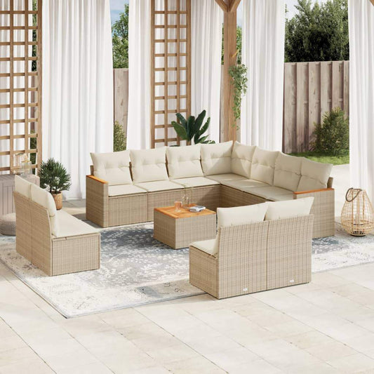 Set Divani da Giardino 12 pz con Cuscini Beige in Polyrattan - homemem39