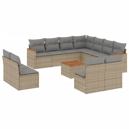 Set Divani da Giardino 12 pz con Cuscini Beige in Polyrattan - homemem39