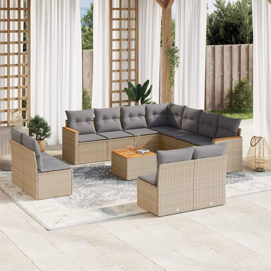 Set Divani da Giardino 12 pz con Cuscini Beige in Polyrattan - homemem39