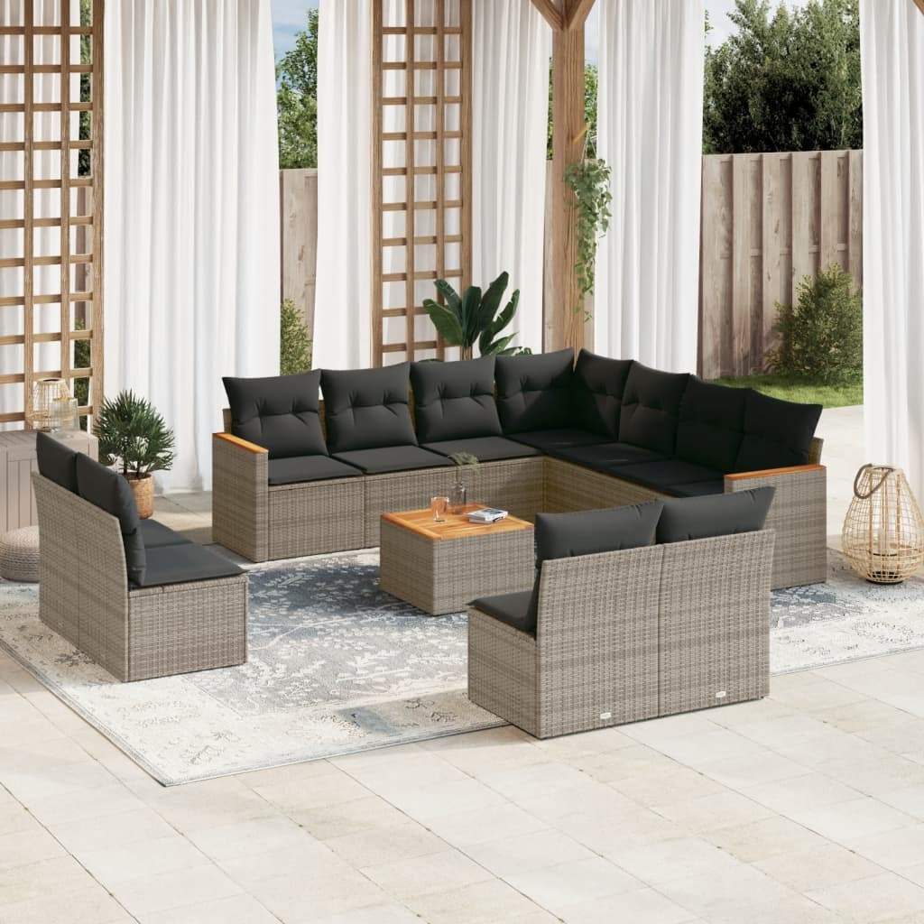 Set Divani da Giardino 12 pz con Cuscini Grigio in Polyrattan - homemem39
