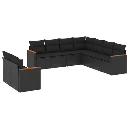 Set Divani da Giardino 9 pz con Cuscini Nero in Polyrattan - homemem39