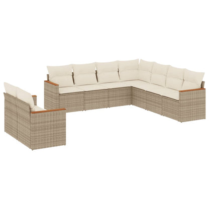 Set Divano da Giardino 9 pz con Cuscini Beige in Polyrattan