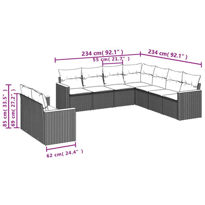 Set Divano da Giardino 9 pz con Cuscini Beige in Polyrattan | homemem39