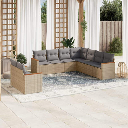 Set Divano da Giardino 9 pz con Cuscini Beige in Polyrattan - homemem39