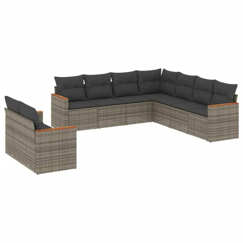 Set Divano da Giardino 9 pz con Cuscini Grigio in Polyrattan - homemem39