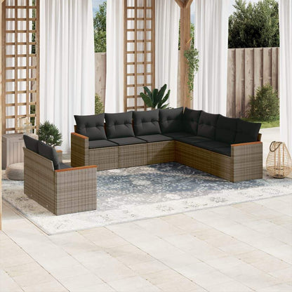 Set Divano da Giardino 9 pz con Cuscini Grigio in Polyrattan - homemem39